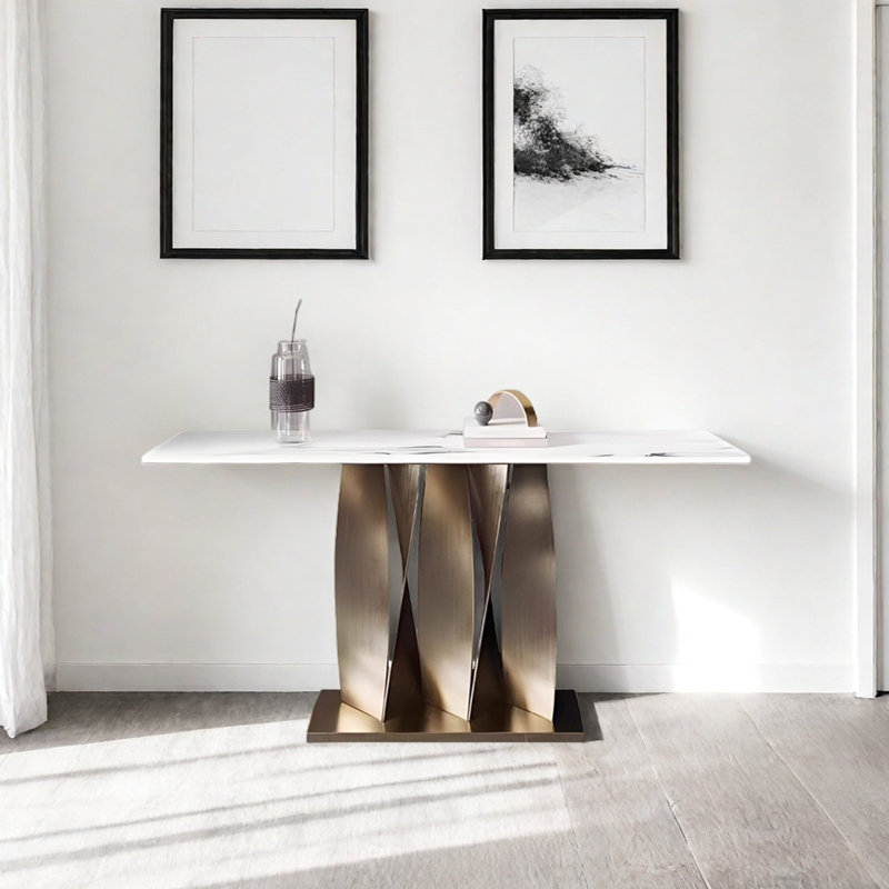 Modern Minimalist Luxury Console Table, 33.46" H x 62.99" W x 15.75" D, White