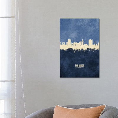 Ann Arbor Michigan Skyline Navy by Michael Tompsett - Wrapped Canvas Print