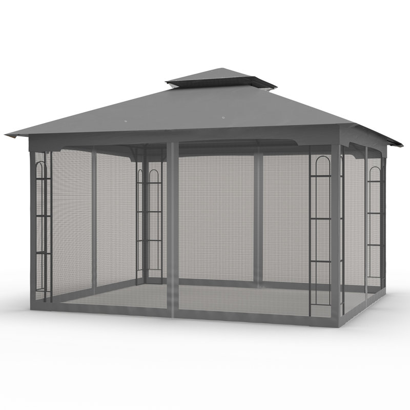 Gray 13x11 Metal Patio Gazebo with Mosquito Netting