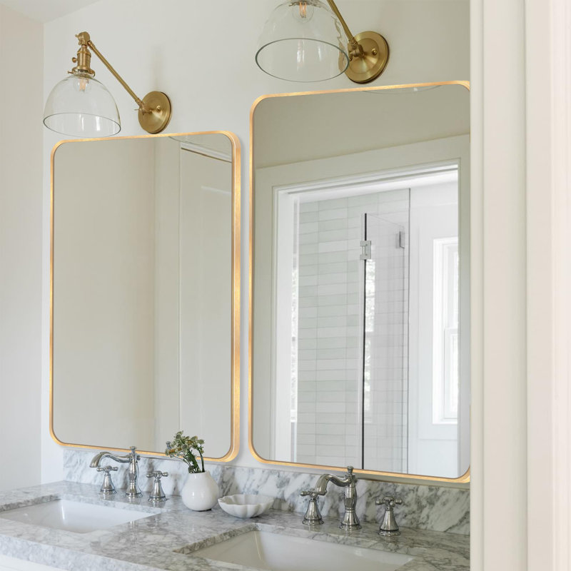 Ensemble de 2 miroirs muraux Viridiana, 30 po x 22 po, Or