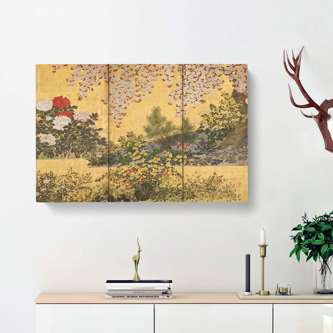Flowers And The Butterflies by Tawaraya Sotatsu - Wrapped Canvas