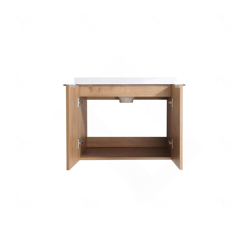 Meuble-lavabo autoportant de 48 po avec lavabo, portes à fermeture douce et 2 tablettes de rangement, Brun