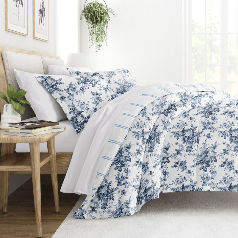 Blue Floral Twin Reversible Down Alternative Comforter Set