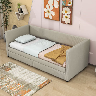 Kiswanna Twin Size Corduroy Upholstered Daybed With Two Drawers And Slats by Latitude Run