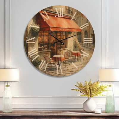 Large Cafe Wooden Wall Clock – Parisian Café 1920s Scene