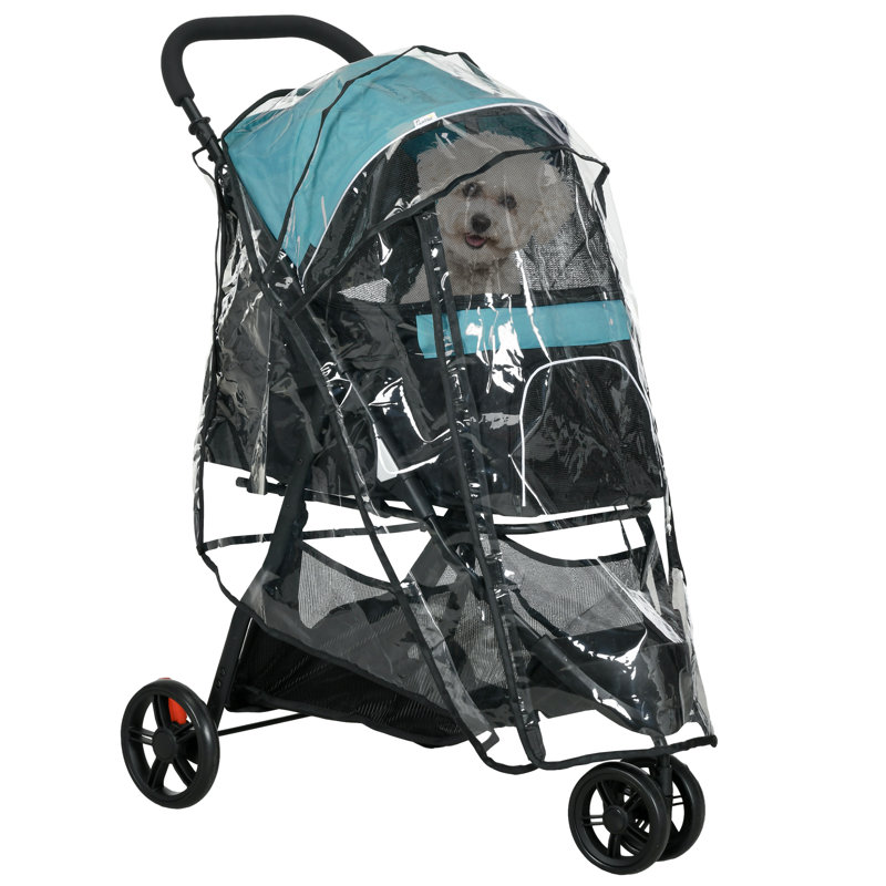 Foldable Pet Pet Stroller, Blue/Black
