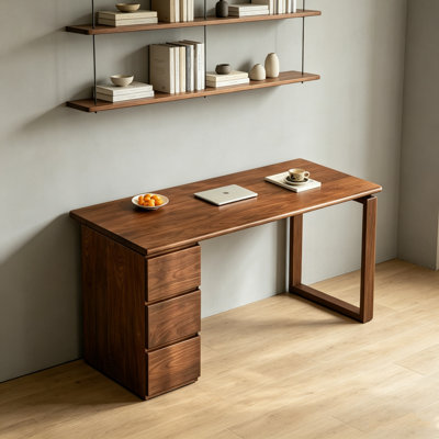 Large Board Rectangular Walnut Wood 3-drawers Desk