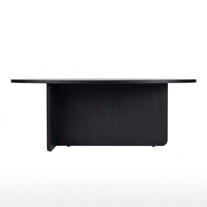 Aurelia Modern Oval Coffee Table With Architectural Slab Base, Wood Black