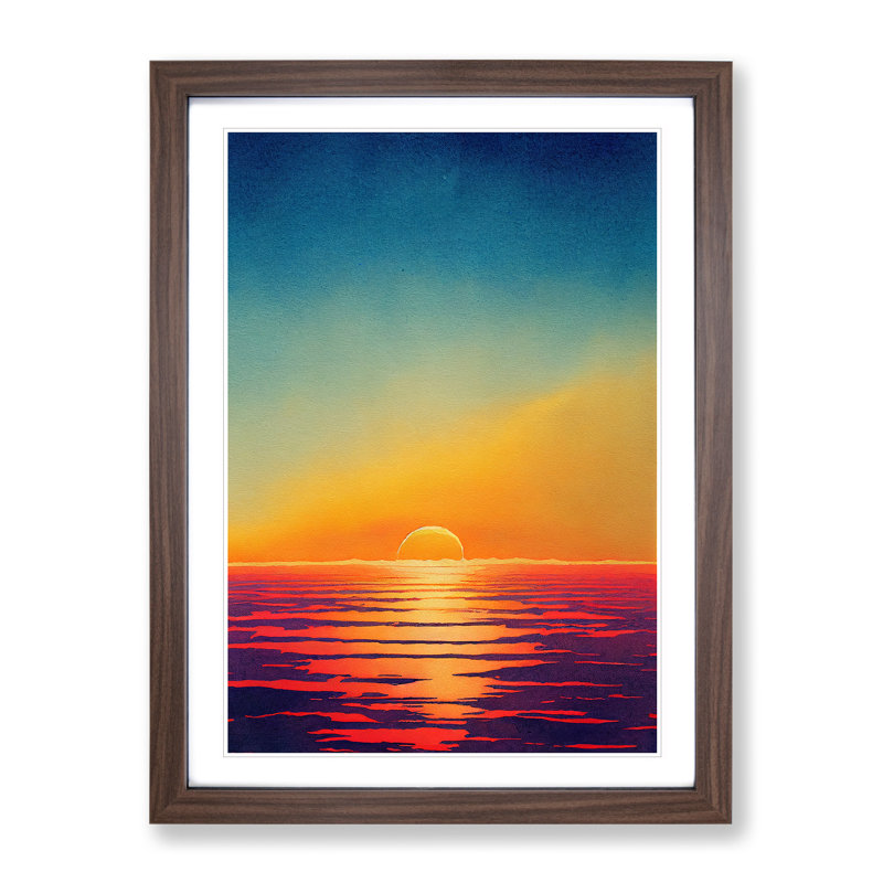 XV1022-5162X Ocean Sunset No.6 - Single Picture Frame Print, 46cm H x 34cm W x 2cm D, Walnut