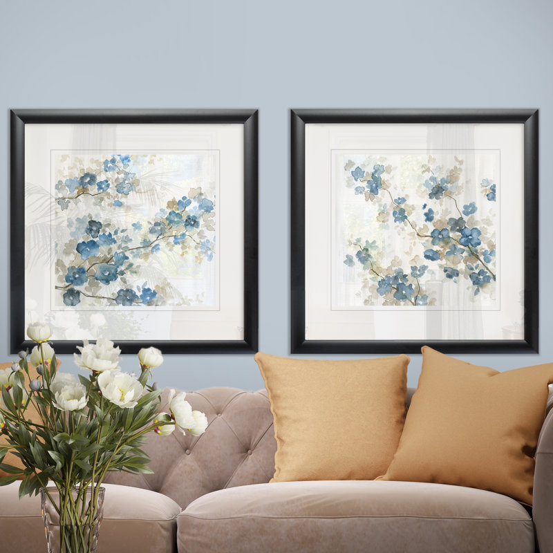 «Dogwood in Blue I», ensemble de 2 reproductions encadrées, Cadre noir