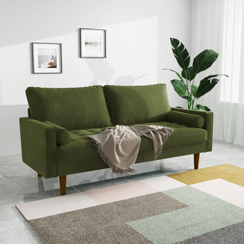 Collington 70" Square Arm Tufted Seat Sofa, Army Green Polyester