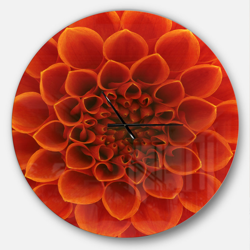 Grande fleur et pétales - Horloge murale moderne, Surdimensionné, Orange / jaune pâle