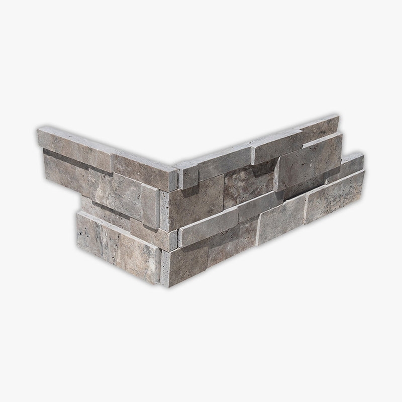 Corner for Silver Travertine Honed 6x24 Interlocking 3-Dimensional Travertine Ledger Panel