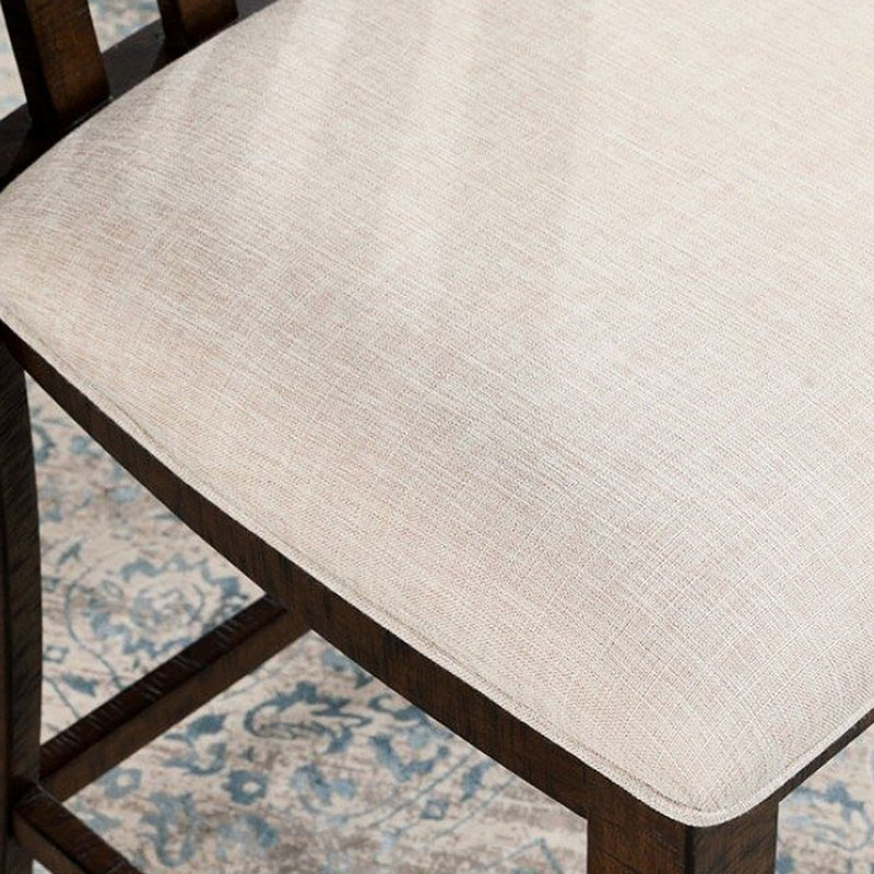 Chaise à hauteur de comptoir rustique (2 pièces), dossier en lattes de chêne, coussin en tissu beige de 2 chaises, finition avec dossier