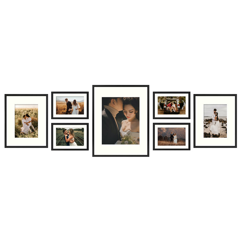 Luray 7 Piece Matte Metal Gallery Picture Frame with Real Glass Set, Black