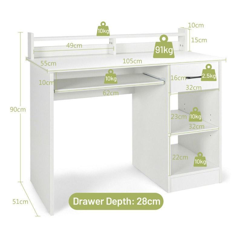 Computer Desk, White