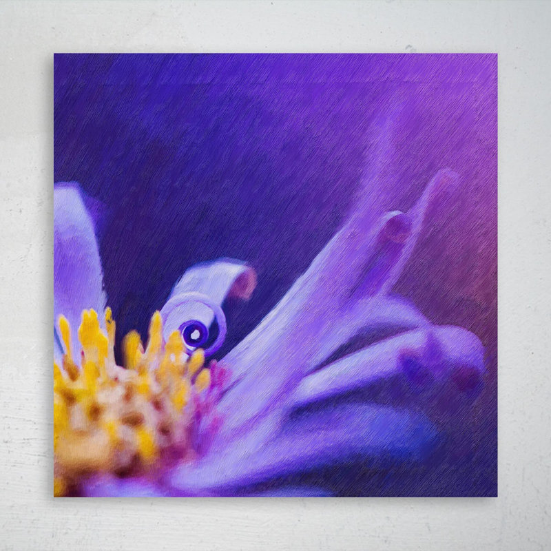 Fleur mauve et jaune avec lentille Macro - 1 pièce, reproduction d'art graphique sur toile tendue, H 12 po x l 12 po