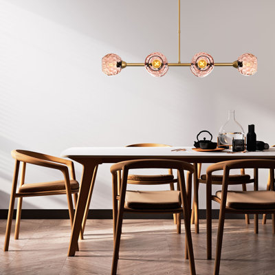 Elegant Pink and Gold Chandelier, Metal Body, 40.6 x 15.7 x 29.1 inches | 6 x E27 Socket (Max 40W) | Stylish Lighting Fixture for Living Room, Dining Room & Bedroom | IP20 Rated, Bulb Not Included