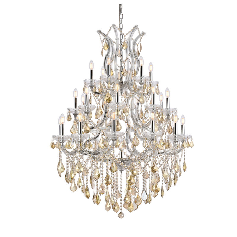 Stockard 28 - Light Chandelier, Royal Cut, Golden Teak (Smoky), Chrome