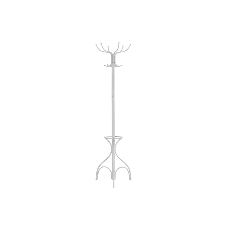 Coat Rack, Hall Tree, Free Standing, 12 Hooks, Entryway, 70"H, Umbrella Holder, Bedroom, White Metal, Contemporary, Modern