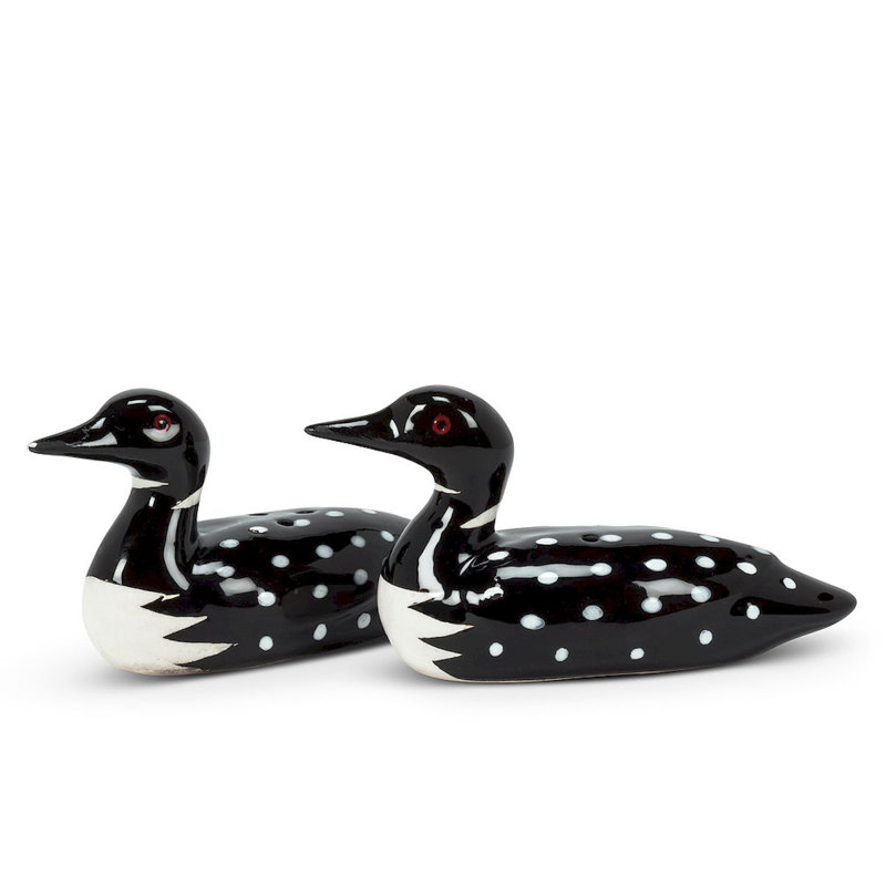 Black and White Ceramic Loon Salt and Pepper Shaker Set