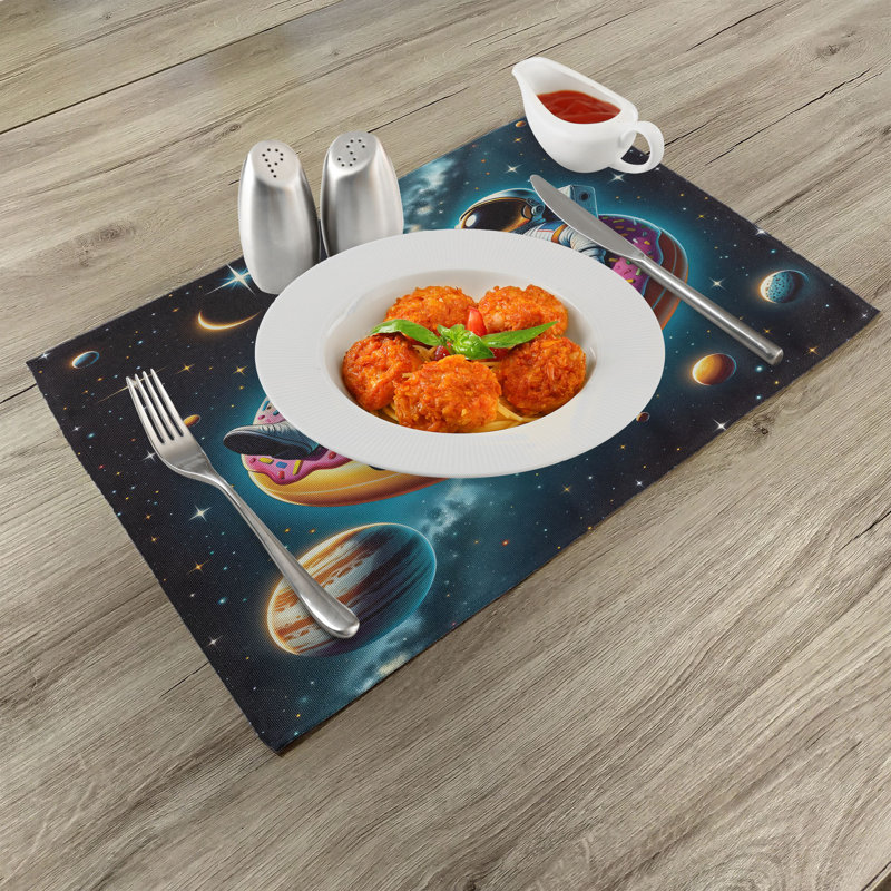 Drôle d'astronaute Ambesonne, ensemble de 4 napperons Spaceman on Donut
