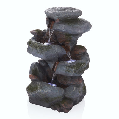 Weather-Resistant Multi Tier Rock Outdoor Floor Fountain with LED lights