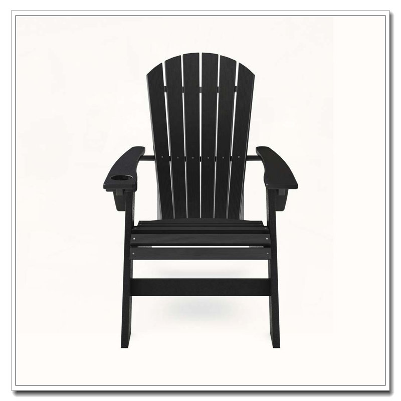 Sturdy HDPE Poly Lumber Adirondack Chair for Poolside, Black