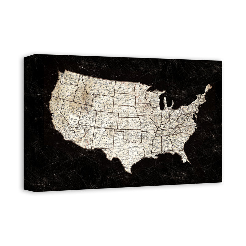 " Black United States Map ", 12" H x 18" W x 1.25" D