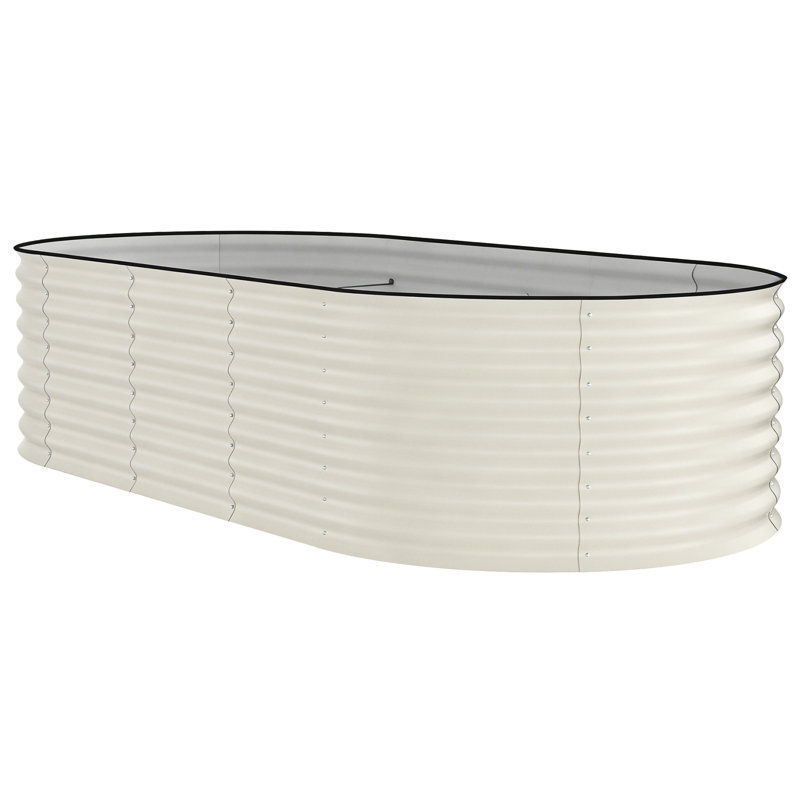 8x4x2 FT Galvanized Raised Garden Bed With anti-cut strip Rust Resistant Metal Planter Box for Flowers Herbs Vegetables, Beige