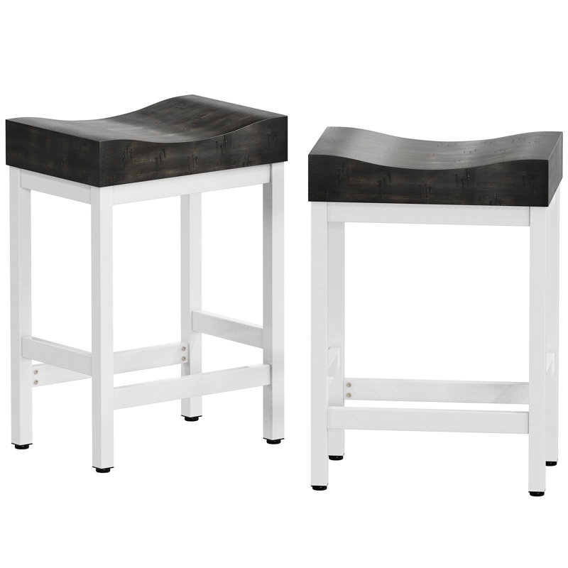 Tabouret de comptoir court Azyaa, Noir, Blanc