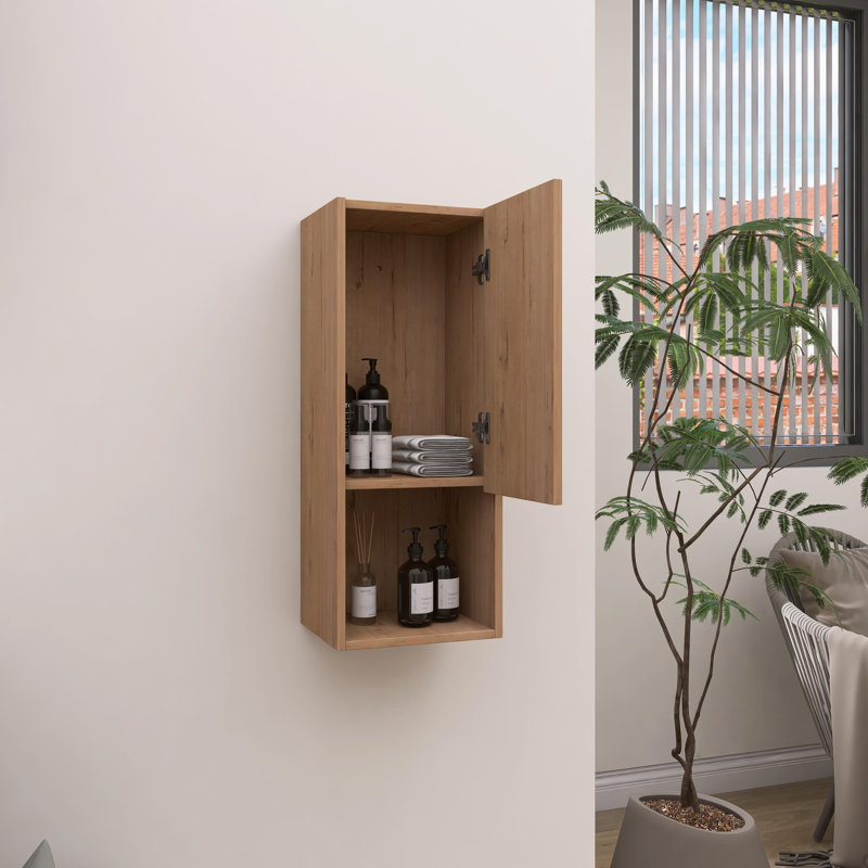 Armoire latérale de salle de bain 12 po, porte à fermeture douce, conception à fixation flottante, Naturel
