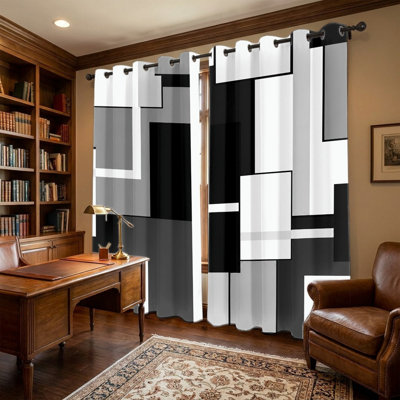 2 pièces rideaux à motif géométrique, rideaux abstraits de conception moderne, rideaux à œillets à imprimé de blocs de couleurs contemporains, habillage de fenêtre pour le salon, la chambre et la décoration intérieure