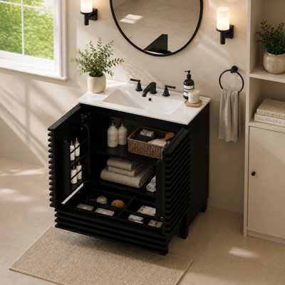 Freestanding Standard Single Vanity Bathroom Vanity With Ceramic Top