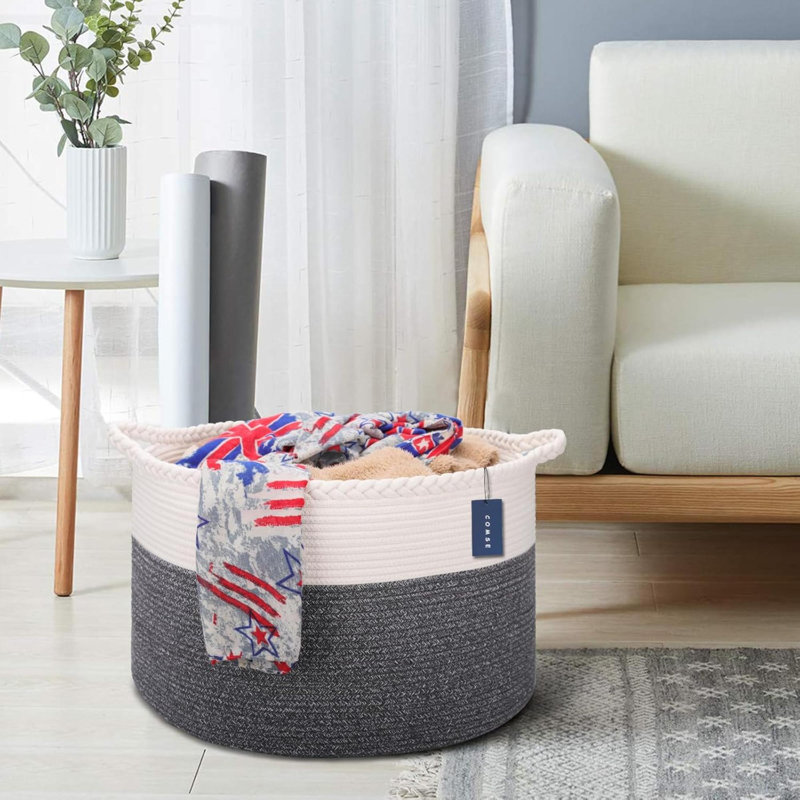 Laundry Basket with Handles, White/Black
