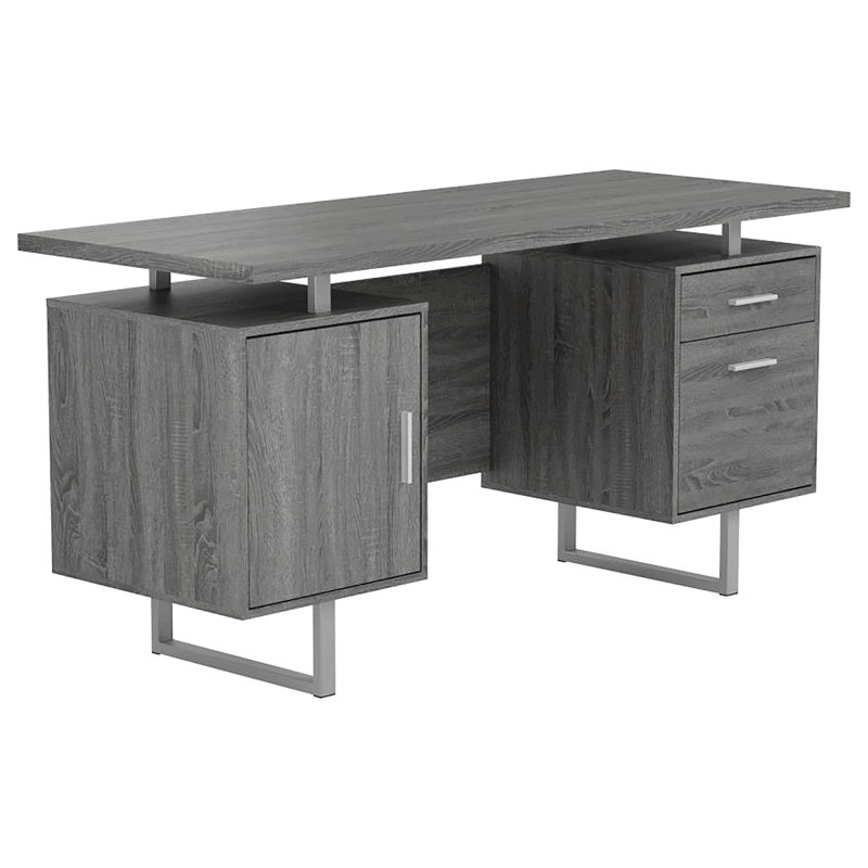 Bureau à 2 tiroirs à plateau flottant, Gris