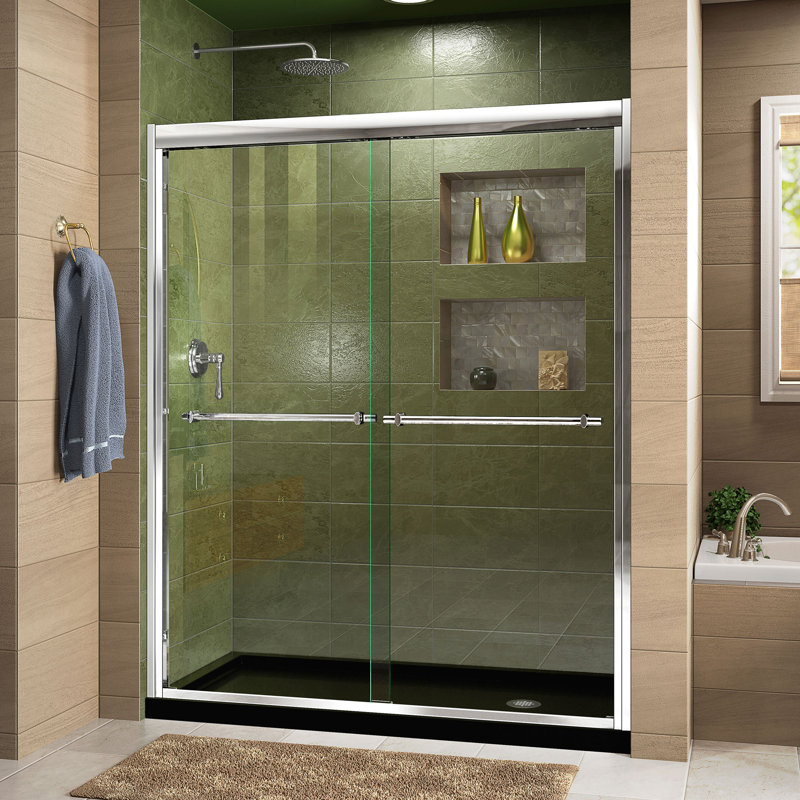 Duet 48" x 74.75" Bypass Semi-Frameless Shower Door, Center, Chrome/White, 60 inch W x 32 inch D