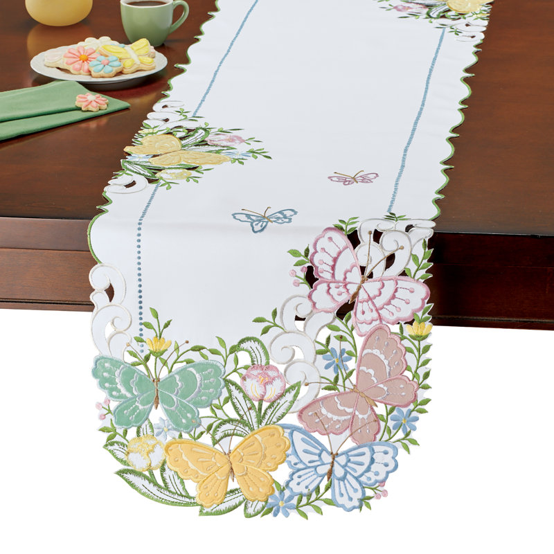 Exquisite Faux Suede Embroidered Butterfly Table Linens
