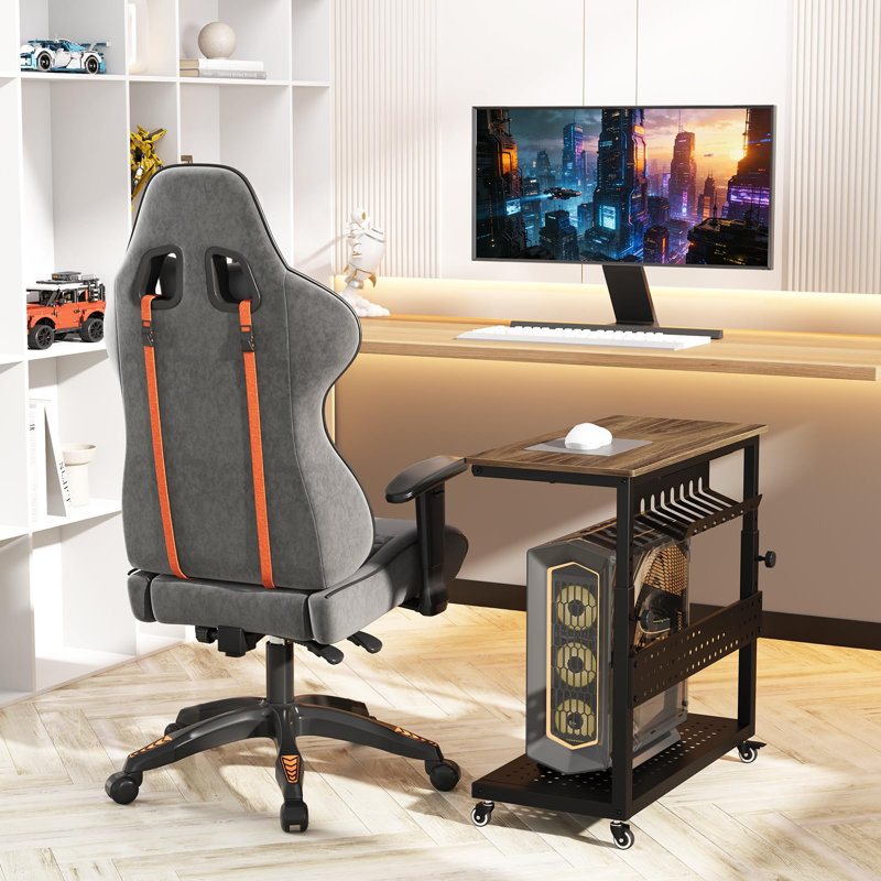 Support d'ordinateur, support d'ordinateur réglable à 11 niveaux avec support de rangement en ligne, chariot de support mobile pour unité centrale de bureau de jeu