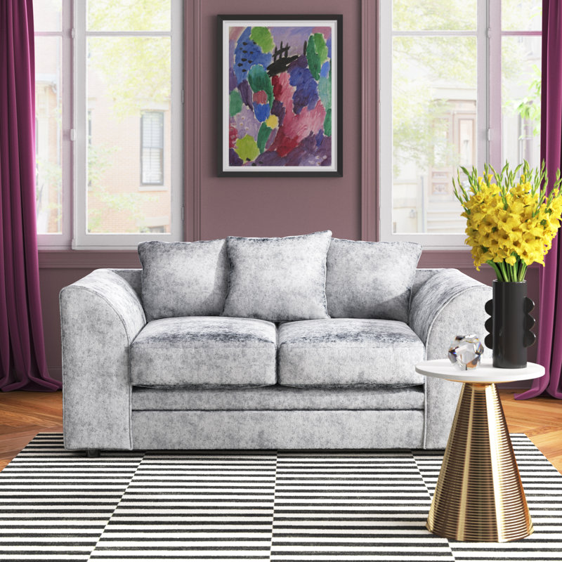Romelia 2 Seater Velvet Loveseat, Silver