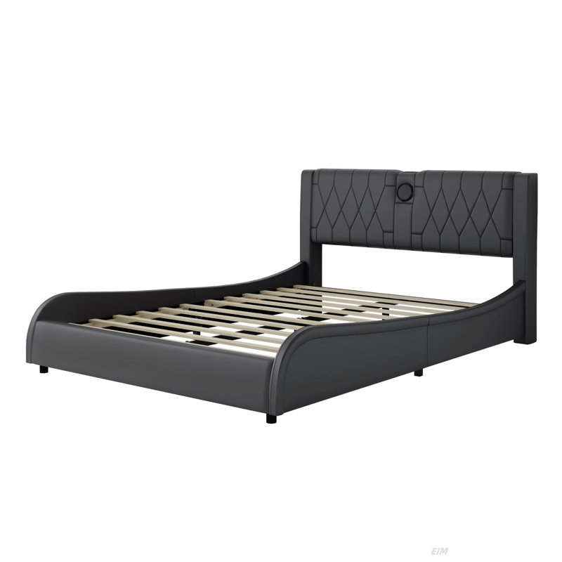 Luxurious Faux Leather Upholstered Platform Bed With Thickened Headboard, Bluetooth Speakers And RGB LED Light, No Box Spring Needed