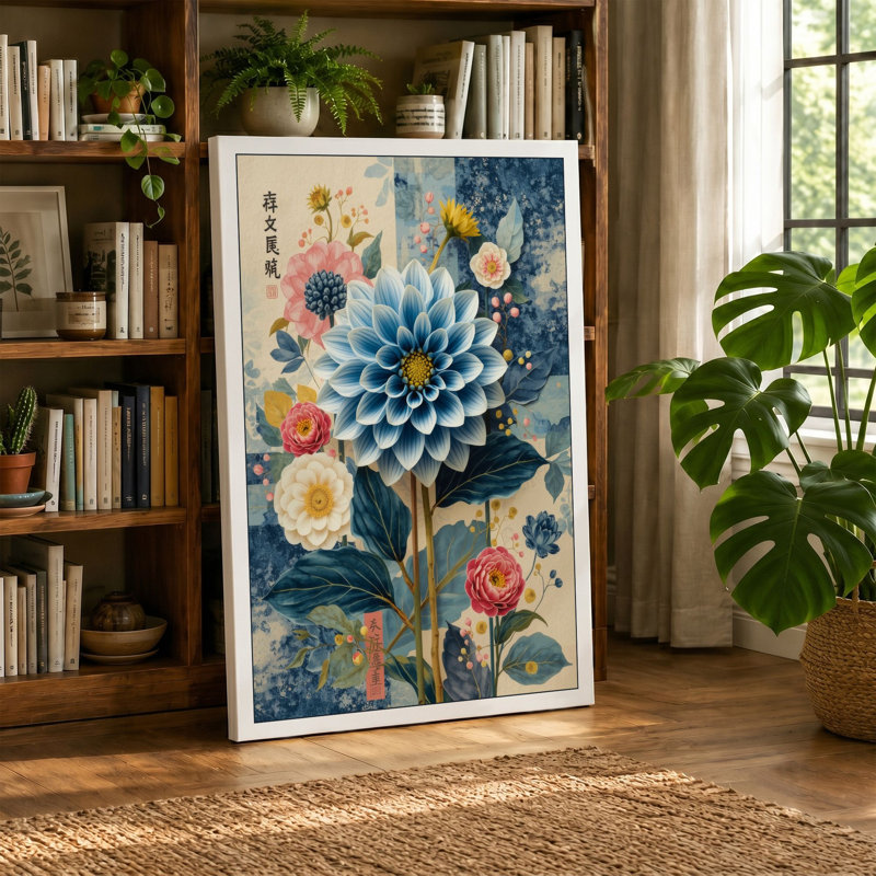 Dahlia Dreams Botanical - Wrapped Canvas, 24x16 - 61.0 x 40.6 cm, Taupe Border