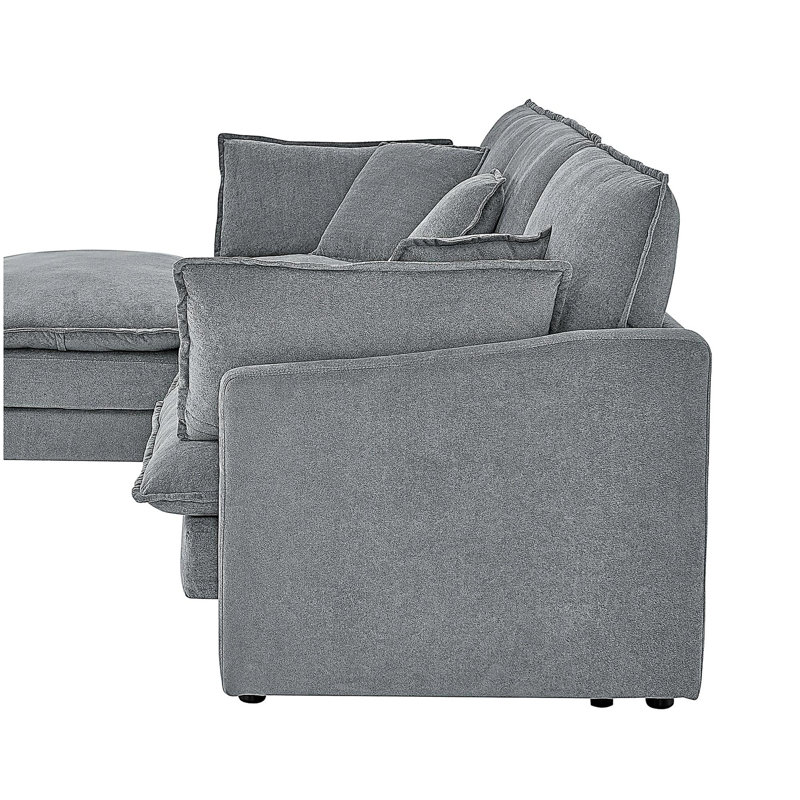 Ensemble de canapé moderne en forme de L avec repose-pieds, canapé convertible 4 places de très grande taille, tissu gris