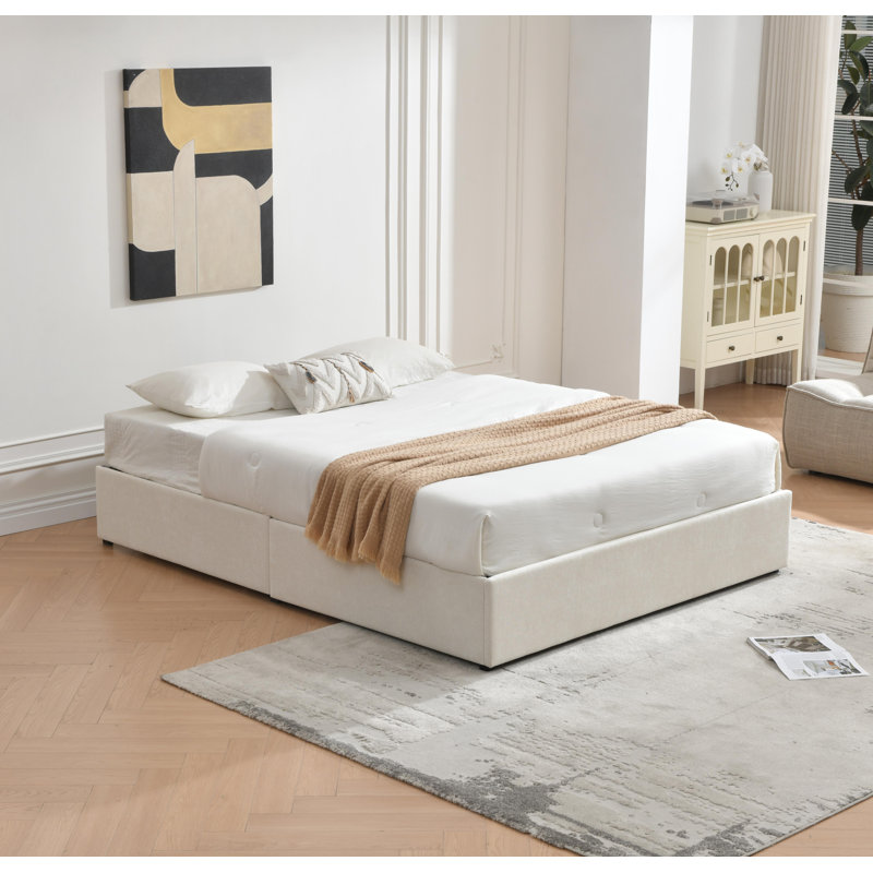 Schernik Upholstered  4 Drawers Storage Platform Bed, Cream, Queen