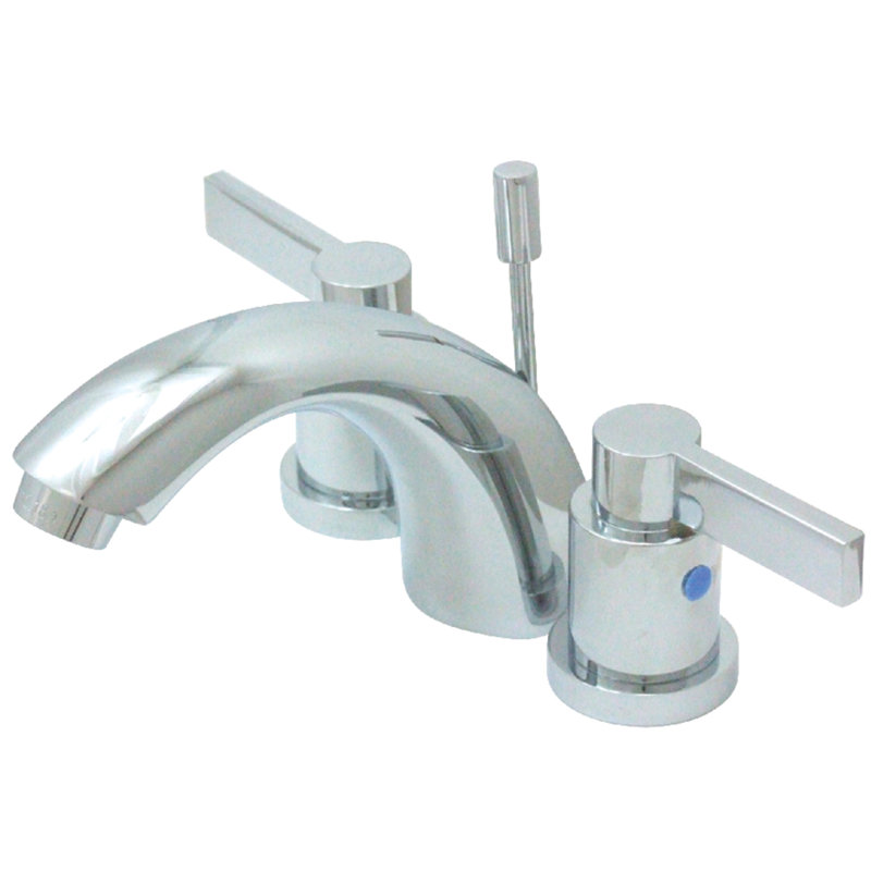 Kingston Brass NuvoFusion Two-Handle 3-Hole Deck Mount Mini-Widespread Bathroom Faucet with Plastic Pop-Up, Polished Chrome