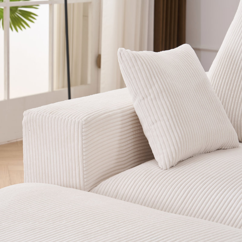 Canapé modulaire Boneless, Velours côtelé beige et blanc