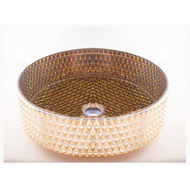 Lavabo de salle de bain vasque circulaire en verre 15,55 po Hewei, Doré