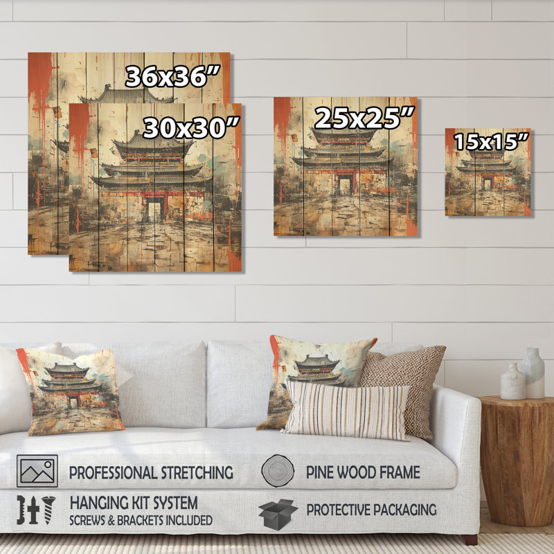 Modèle rétro en Chine - Pékin sur impression sur bois, H 15 po x l 15 po