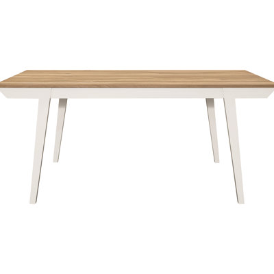 Table de salle à manger rectangulaire naturelle et blanc cassé avec pieds évasés, d'une largeur de 38,63 pouces pour les repas de famille en blanc, 30 de hauteur, 6 places assises