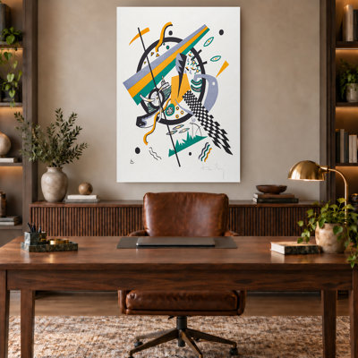 Impression sur toile abstraite géométrique avant-gardiste jaune et turquoise